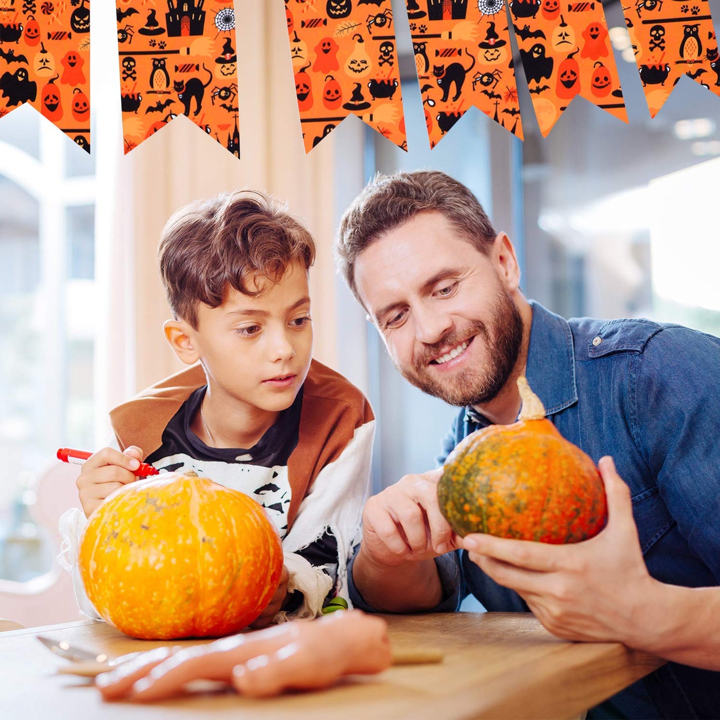 Halloween Fabric 1 Yard Ghost Pumpkin Cats Pattern Halloween Orange Printed Fabric for Sewing Quilting Apparel Crafts Home Decor Supplies (1 Piece)