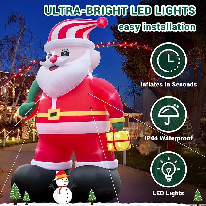 20ft Giant Santa Inflatables Outdoor Santa Inflatable Christmas Decorations for Blow up Decorations Outdoor Holiday Lawn Party Shopping Mall (with LED Lights)