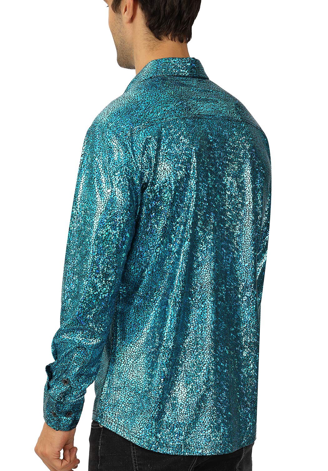WULFUL Men Dress Shirt Sequins Long Sleeve Button Down Shirt Luxury Disco Party Nightclub Christmas Prom Costume