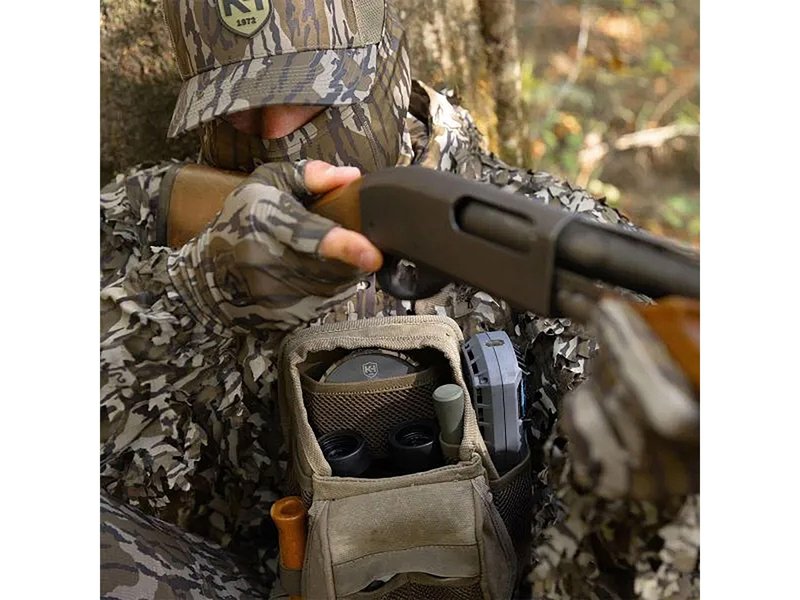 Knight & Hale Run N’ Gun® 150 Chest Rig, Mossy Oak® Original Bottomland® - Adjustable Universal-Fit Harness with Magnetic Reversible Flap - Multiple Pockets - Fits 42mm Binoculars