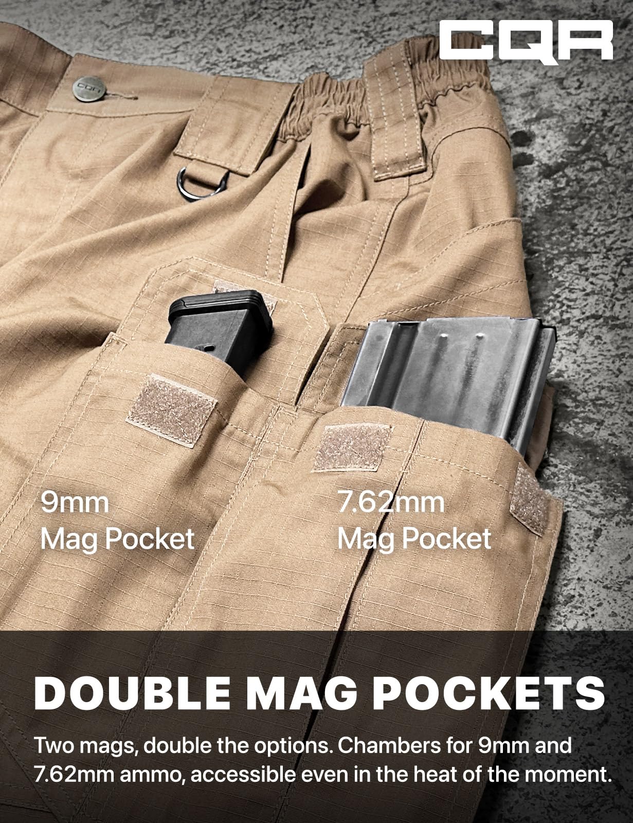 CQR Men's Tactical Pants, Water Resistant Ripstop Cargo Pants, Lightweight EDC Work Hiking Pants, Outdoor Apparel, Raider Mag Pocket Khaki, 36W x 34L
