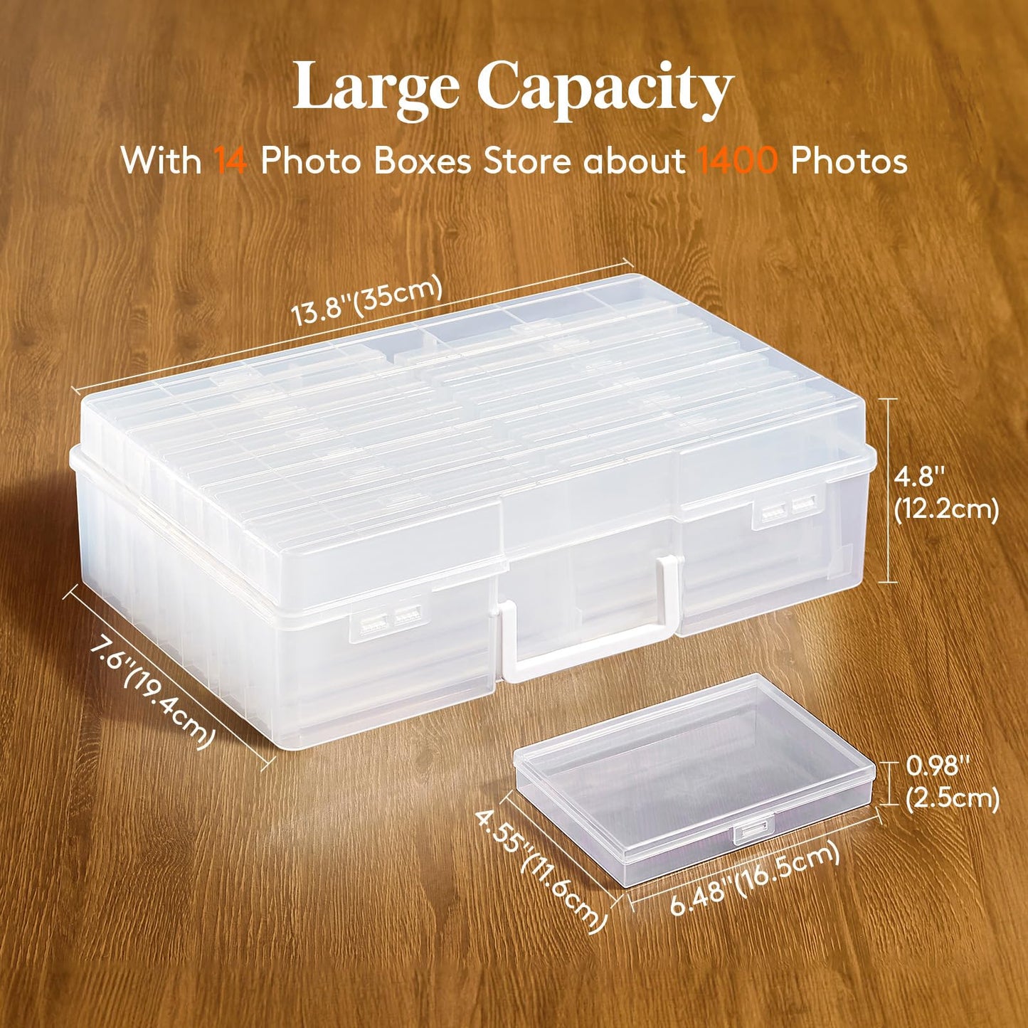 Lifewit Photo Storage Box 4x6 Photo Case, 14 Inner Photo Keeper, Clear Photo Boxes Storage with 1 Sheet Label Sticker, Plastic Craft Storage Box with lids for Cards Pictures Stamps Office Supplies