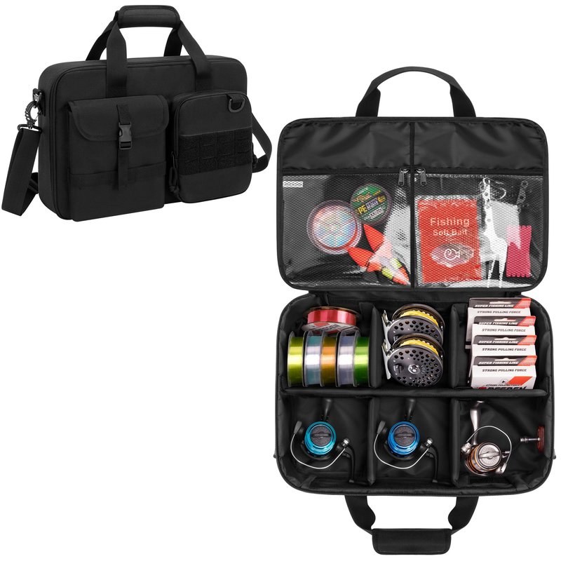 Rexmica Fishing Reel Case for Spinning Reels, Fly Fishing Reels, Baitcaster Fishing Reels, Fishing Reel Storage Bag with Multiple Pockets and Dividers, Fishing Gear Bag for Fishing Trip/Daily Storage