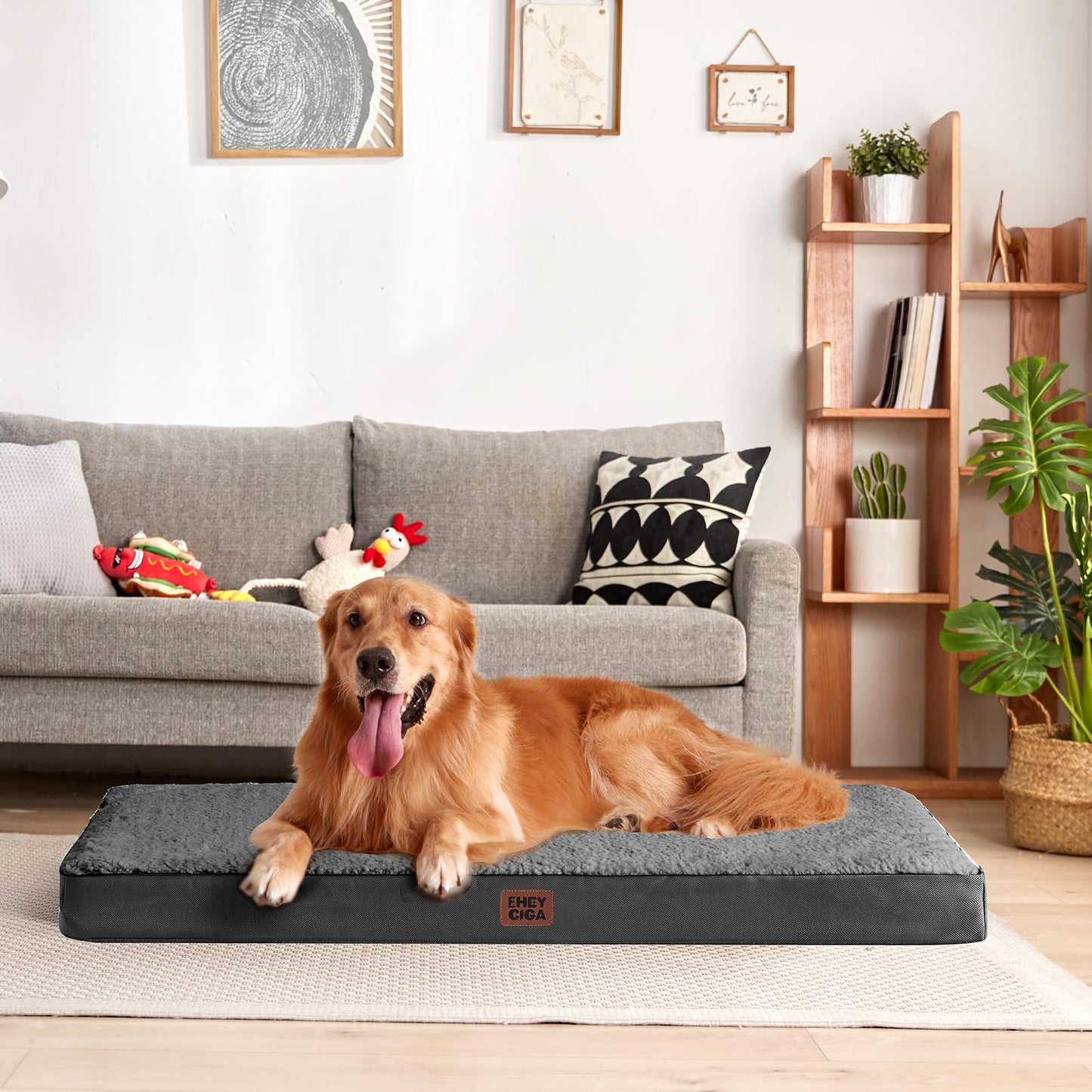 EHEYCIGA Orthopedic XL Dog Beds for Extra Large Dogs with Removable Washable Cover for Crate, Grey, 41x27