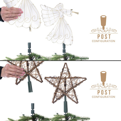 [Christmas Tree Topper Holder] - Twist-on Holiday Universal Tree Topper Stabilizer Fits Most Base Types- Metal Green Support Rod with Adjustable attachments to stabilize Seasonal Treetop Ornaments