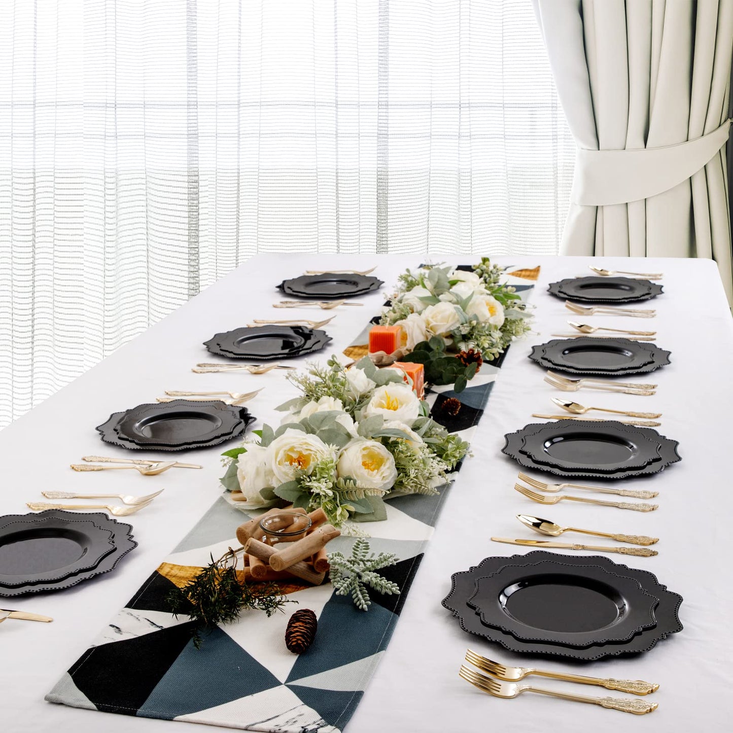 COLOSUS Black Plastic Plates Set,Heavy Duty Black Disposable Plates for 30 guests,Include 30PCS 10.5inch Dinner Plates and 30PCS 8.25 inch Dessert Plates for Halloween Party/Wedding/New Year/Birthday