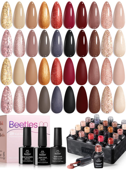 Beetles Gel Nail Polish Kit with U V Light - 80Pcs Fall Nail Fest Color Enchantment 55 Colors Gel Polish Starter Kit with Base Top Coat DIY Nails Stickers Manicure Tools Gift for Women Teens Girls