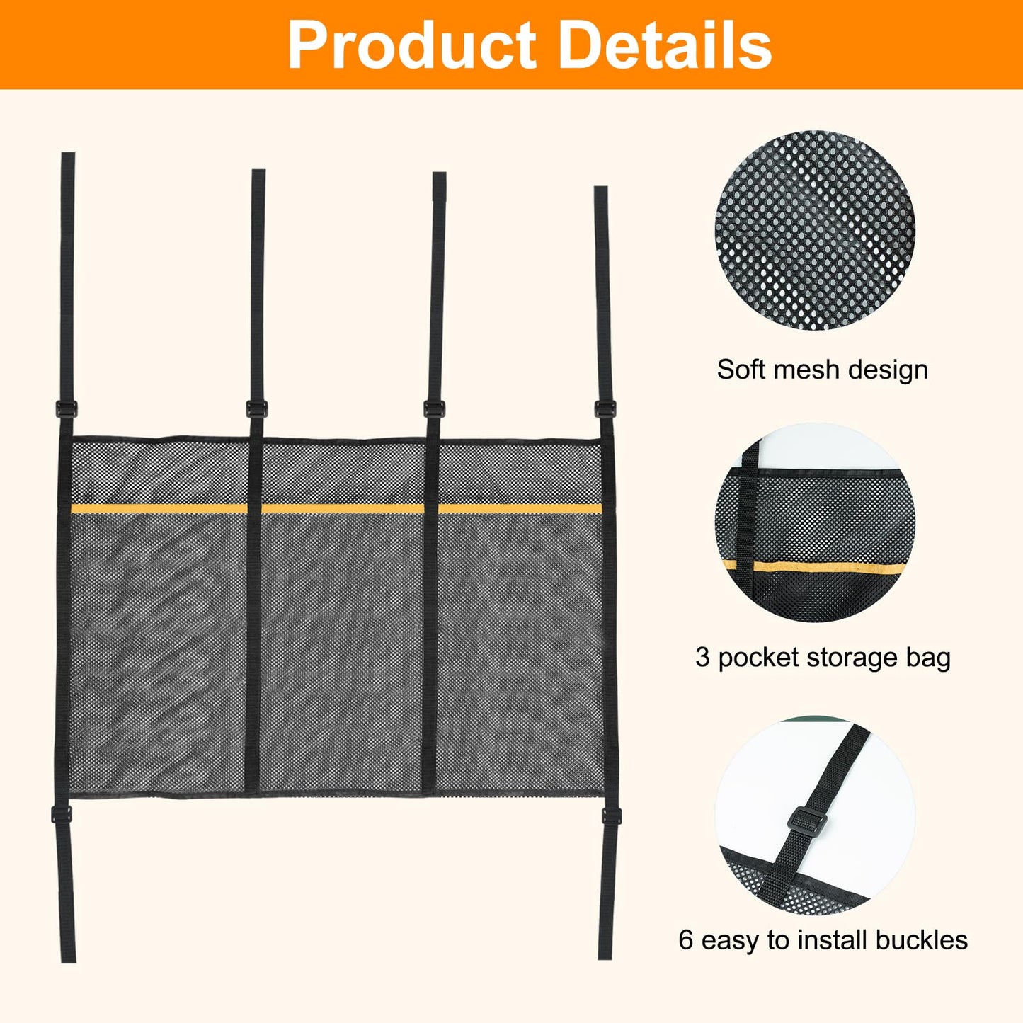 Mordx Trampoline Shoes Bag, 3 Pouch Storage Mesh Bag Trampoline Shoe Holder,Indoor Household Item Fitness Shoes Organizer, Trampoline Item Storage Accessories Equipment Bag, black