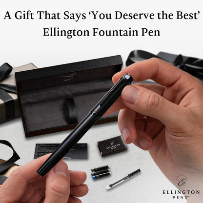 Ellington Pen Luxury Fountain Pen Set - Fountain Pens For Writing - Smooth Medium Nib - Includes Refillable Ink Converter, 3 Ink Cartridges, Gift Box - Calligraphy, Journaling, Sketching (The Stealth)