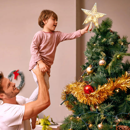 Brizled Star Christmas Tree Topper, 8" Glittered Hollow-out Tree top Star, Double-Sided 3D Tree Topper with 10 Lights, UL Certified Lighted Xmas Tree Topper for Holiday Christmas Tree Decor, Silver