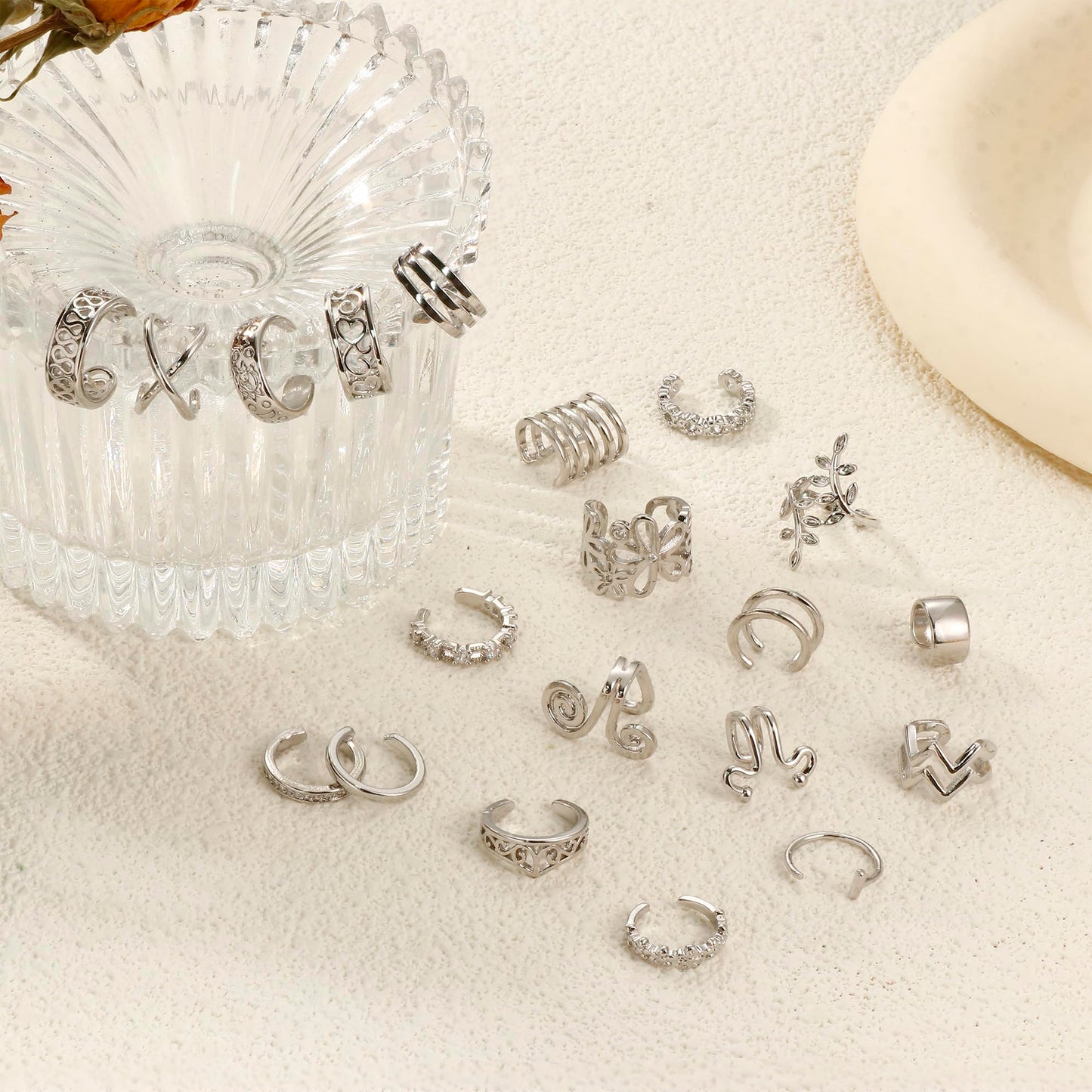 Milacolato 20Pcs Ear Cuff Set Damen Ohrmanschette Ohrringe Earcuffs Set Helix Knorpel Clip auf Wickelohrring Fakepircings Ohr Cuffs Ohrklemme