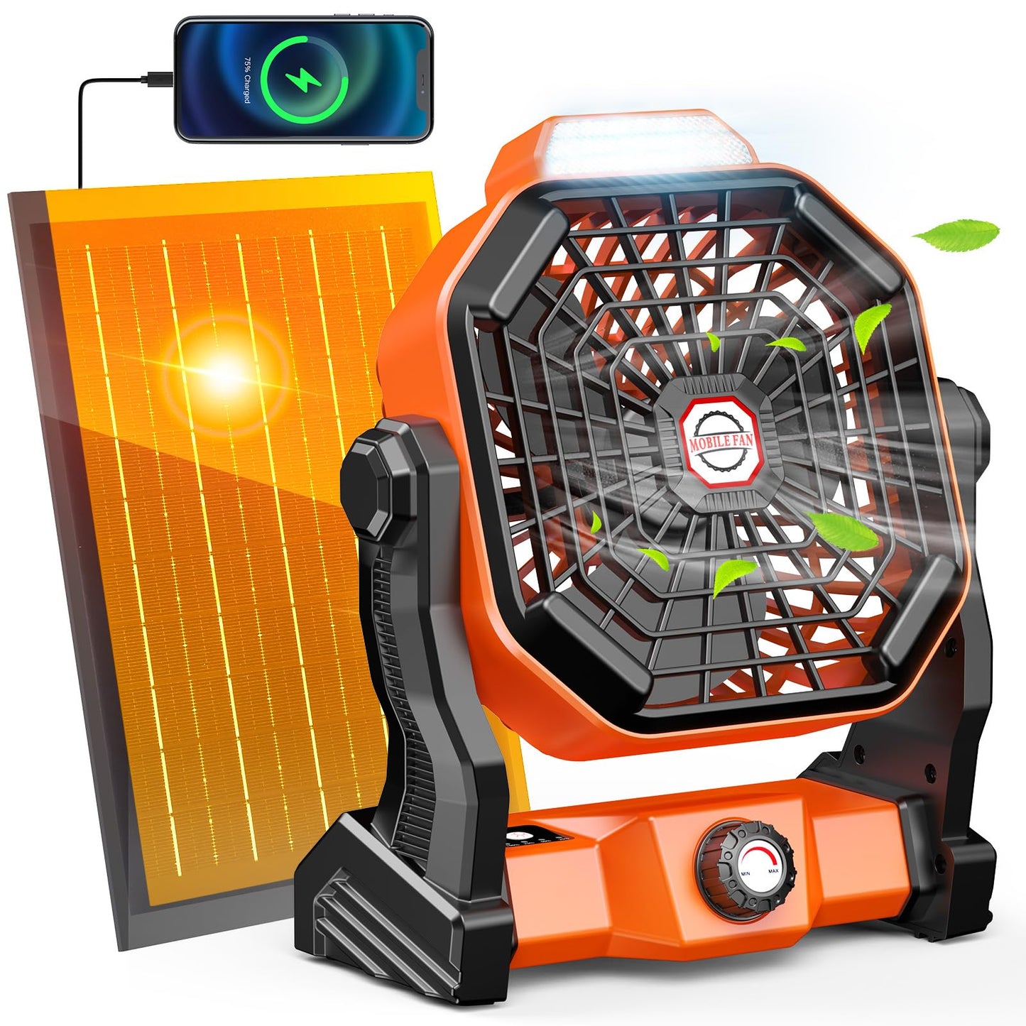 Rechargeable Solar Powered Fan,(30Hours Working) Solar Camping Fans & Led Lantern,8-inch Portable Fan with 7W Solar Panel, Battery Operated Powered Outdoor Tent Fans for Camping Essentials Accessories