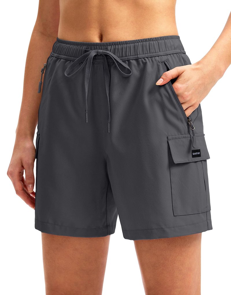 SANTINY Women's 5''/ 7''/9'' Hiking Cargo Shorts Quick Dry Lightweight Summer Shorts for Women Athletic Golf Zipper Pockets(Dark Grey_XXL)