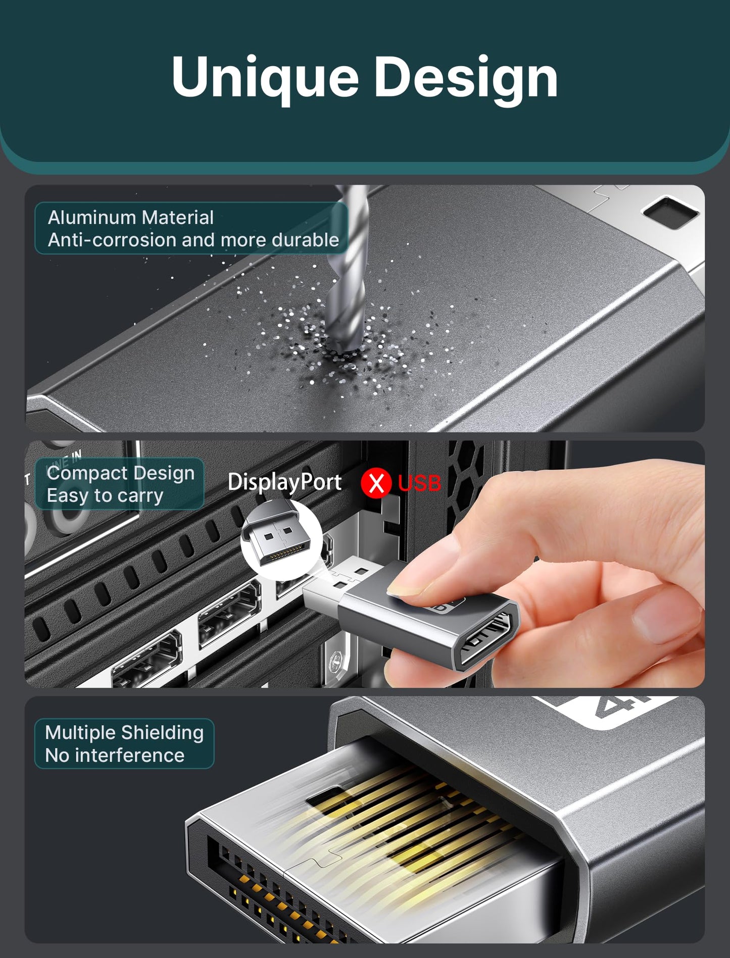 JSAUX 4K DisplayPort to HDMI Adapter 2-Pack, DP PC to HDMI Monitor Converter Video UHD 2K@120Hz,4K@30 DP to HDTV Male to Female Uni-Directional Adapter Compatible with Dell, Lenovo, HP,GPU, AMD -Grey