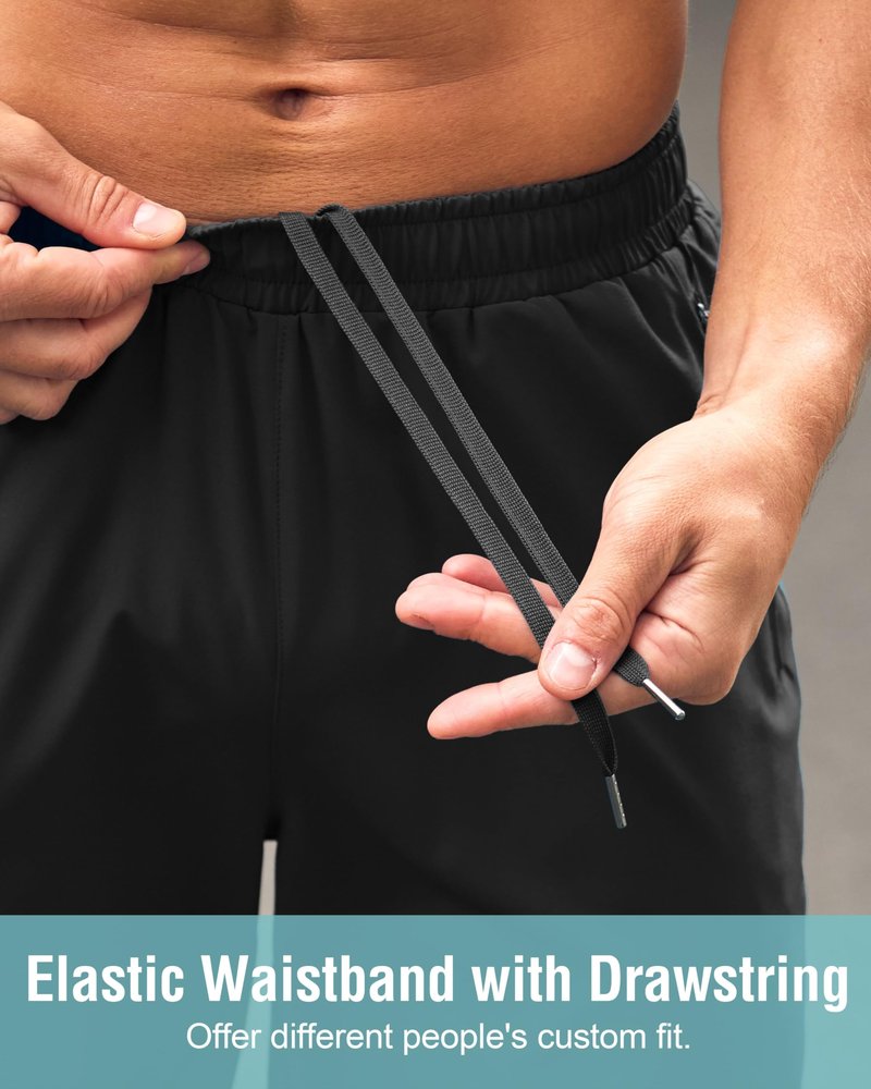 G Gradual Men's Athletic Running Shorts with Zipper Pockets Quick Dry 7"/ 5"/ 9" Workout Gym Shorts for Basketball Hiking(Black,7XL)