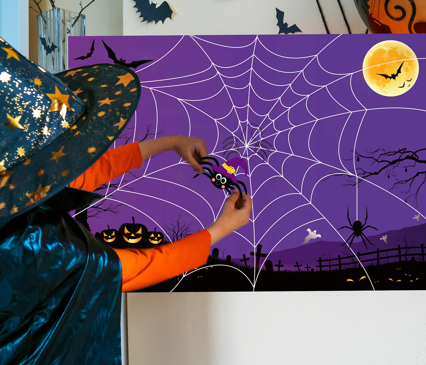 Halloween Pin The Tail Game Pin The Spider On The Web Game Halloween Party Games for kid Halloween Pin The Tail Halloween kid Party Outdoor Halloween Games for kid Halloween Party Activities,N/C-11