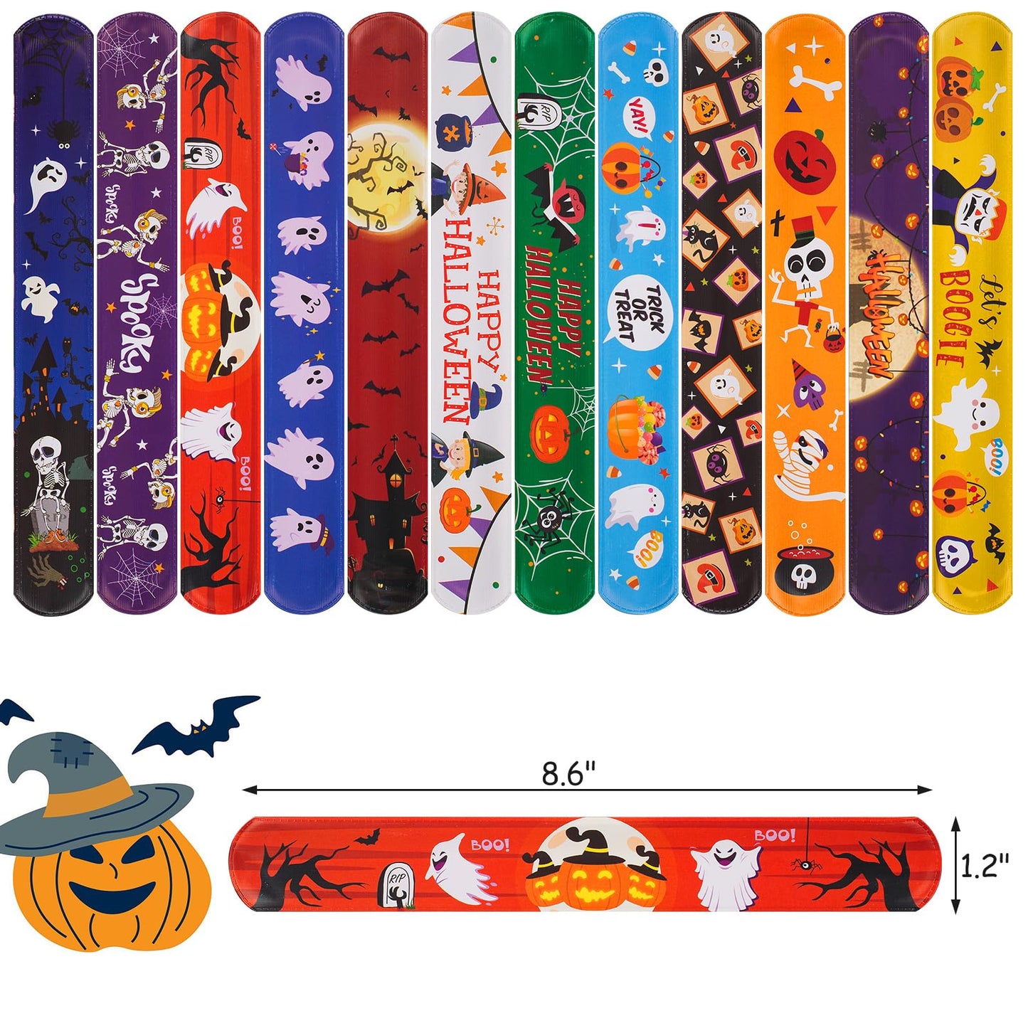 hexiaoxiao Halloween Slap Bracelets for Kids Halloween Party Favors Friendship Bracelets Bulk for Halloween Party Supplies Snap Bracelet Gifts Classroom Prizes Exchanging Gifts (36)