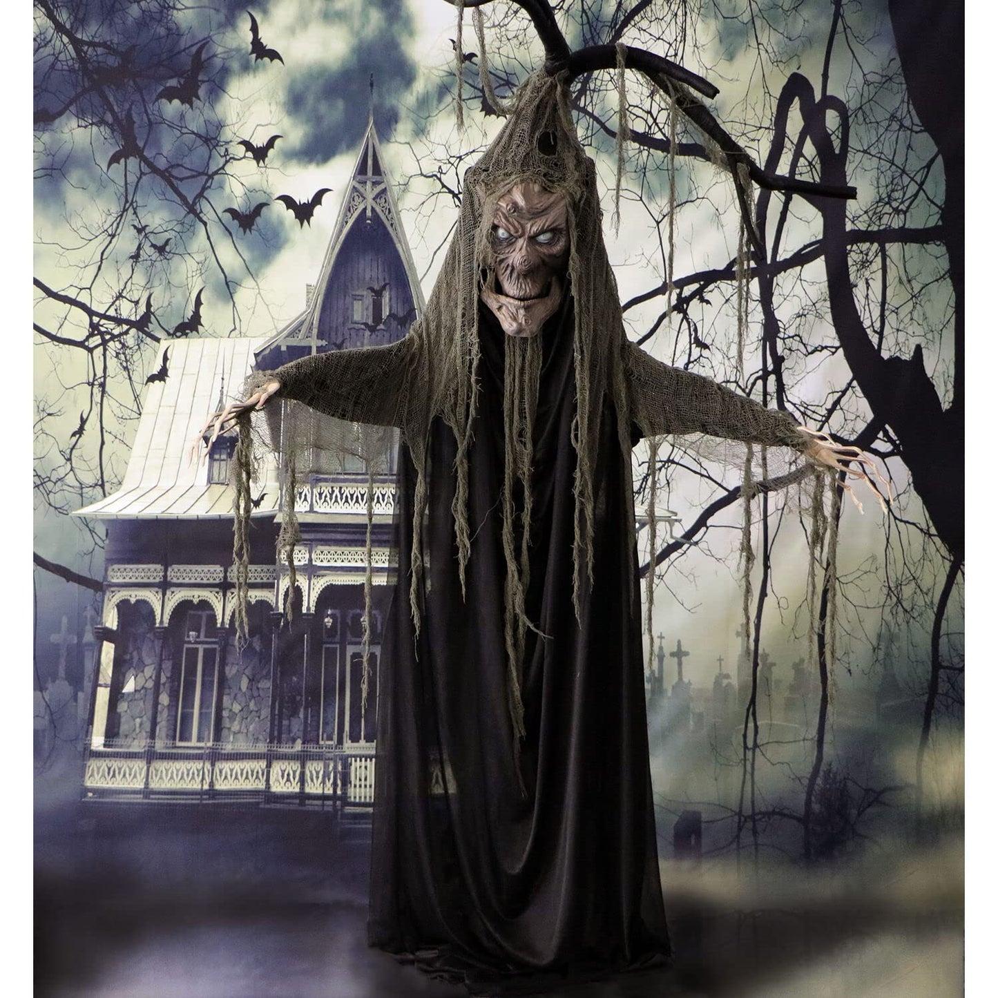 Haunted Hill Farm Life-Size Haunted Talking Tree Halloween Animatronic with Moving Mouth, Lights and Sound, Touch Activated and Battery Operated Indoor or Covered Outdoor Halloween Decorations