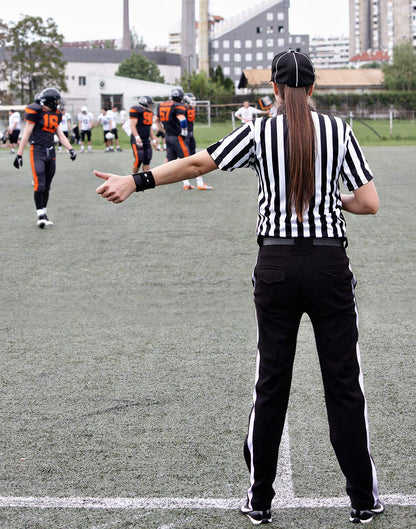 ChinFun Official Referee Costume Shirt Women's Ref Shirt Zipper Collared Black and White Stripe Umpire Jersey Shirt for Basketball Football Soccer Rugby Sports Halloween Size 2XL