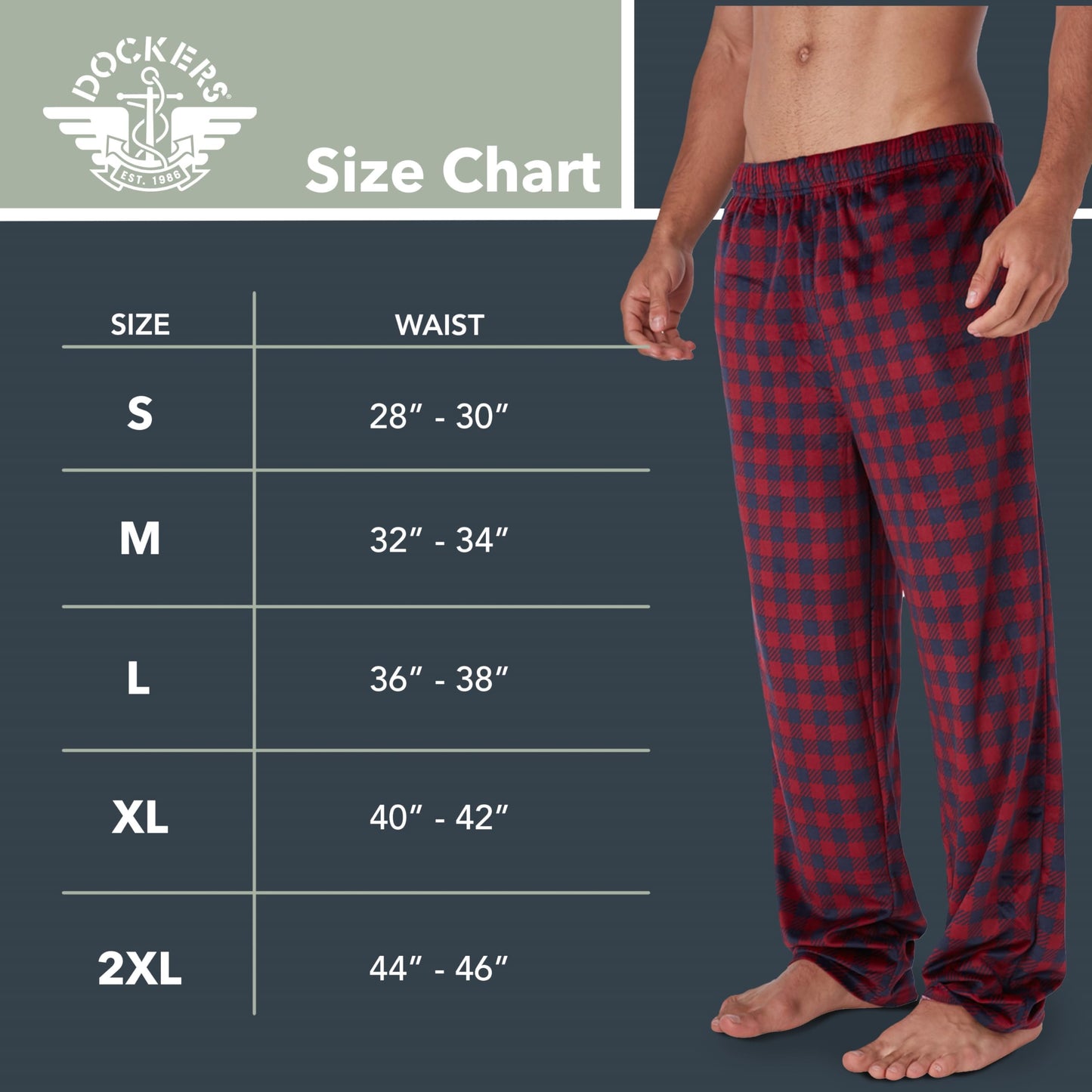 DOCKERS Fleece Pajama Pants for Men, 2 Pack Lounge Sleepwear PJs with Pockets
