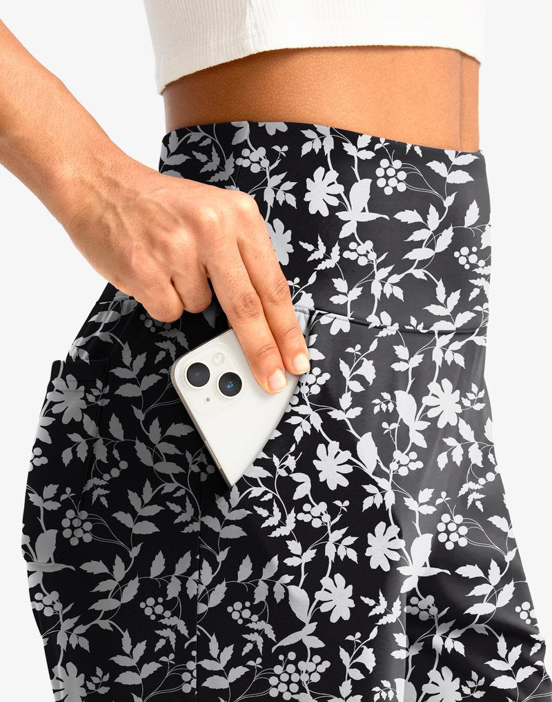 G Gradual Women's Bermuda Long Shorts with Pockets 9" High Waisted Knee Length Shorts for Women Walking Athletic Workout(White Flower,S)