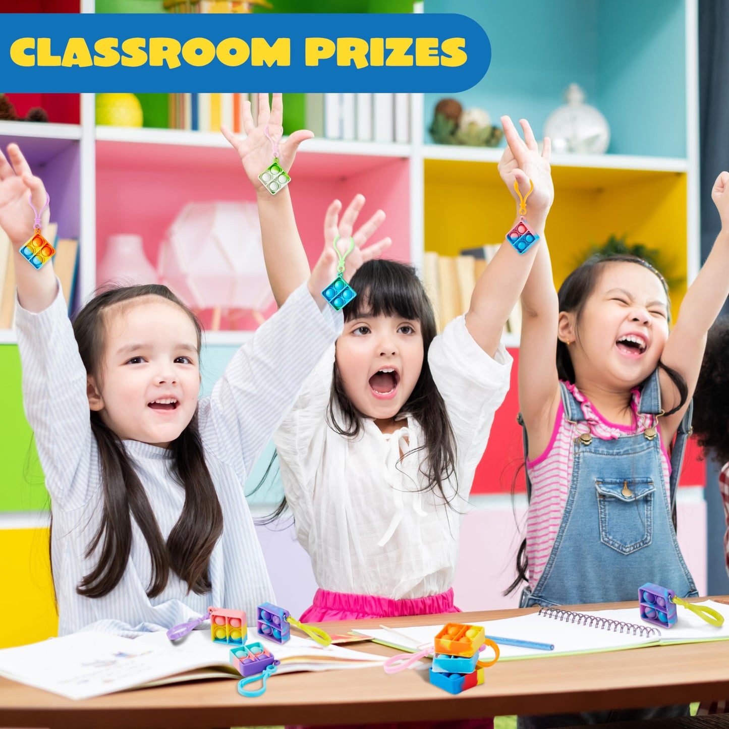 JOYIN Square Pop Fidget Keychain 30 Pack Pop Fidget Toys Bulk Party Favors for Kids 4-8,8-12 Years, Halloween Goodie Bags Stuffers Back to School Gifts for Students Classroom Prizes Sensory Toys