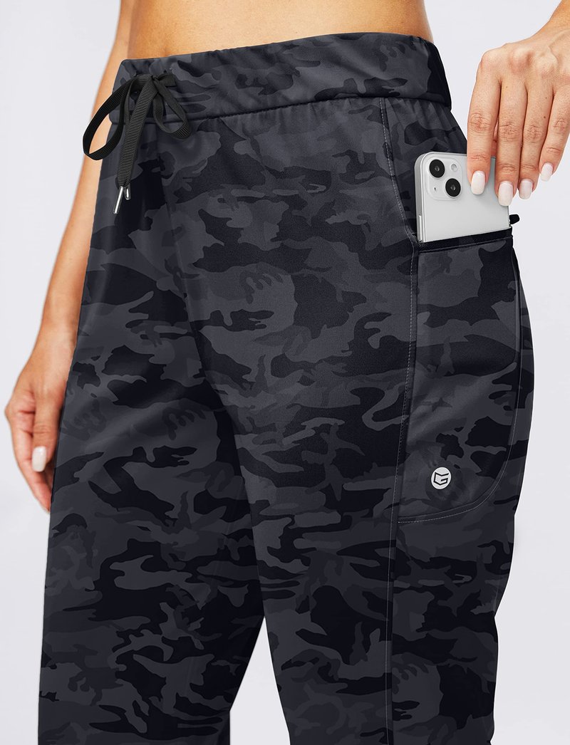 G Gradual Women's Joggers Pants with Zipper Pockets Stretch Tapered Athletic Joggers for Women Lounge, Jogging, Workout (Grey Camo, Medium)