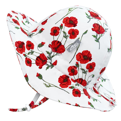 JAN & JUL Cotton Foldable Baby Newborn Sun-Hat for Girl with Strap (S: 0-6 Months, Red Poppy)