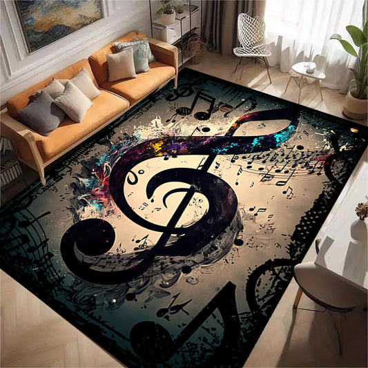 USHIRUG Music Notes Area Rug, 6x8ft, Modern Abstract Black Music Notes Colorful Graffiti Indoor Non-Slip Carpet Floor Mat, Soft Washable Rug for Living Room Bedroom Playroom Home Decor