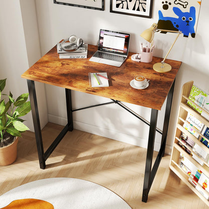 DUMOS 32 Inch Office Small Computer Desk Modern Simple Style Writing Study Work Table for Home Bedroom - Wood Brown