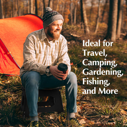 Handy Laundry Folding Step Stool - Sturdy Enough Collapsible Stool to Support Adults and Safe Enough for Kids - Opens Easy with One Flip - Great for Kitchen, Bathroom or Bedroom (Black - 9 Inch)