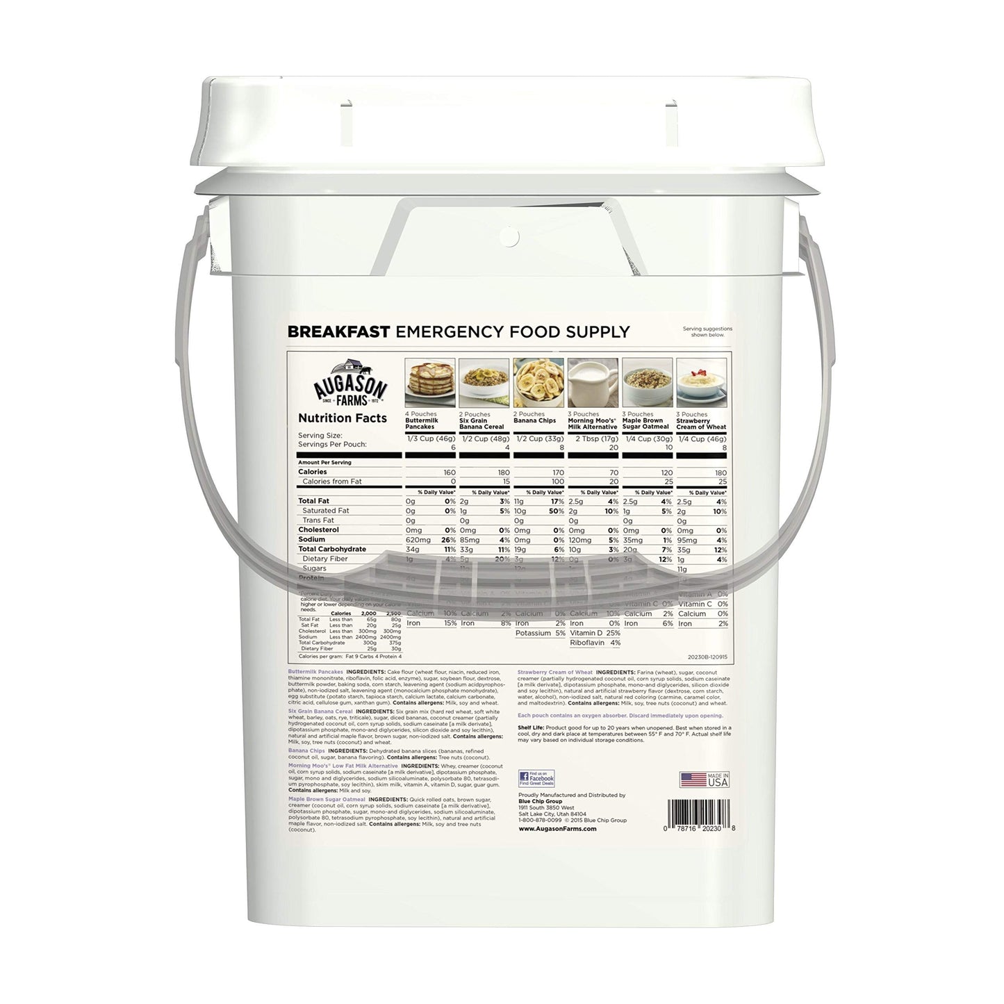 Augason Farms Breakfast Emergency Food Supply 4 Gallon Pail