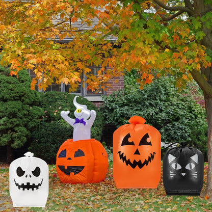 Guheake 9 Pcs Halloween Pumpkin Leaf Bags - Halloween Leaf Lawn Bags with Twist Ties, Plastic Jack-o-lantern Pumpkin Lawn Bag Thanksgiving Fall Leaf Trash Bags for Yard Lawn Garden Decorations Outdoor