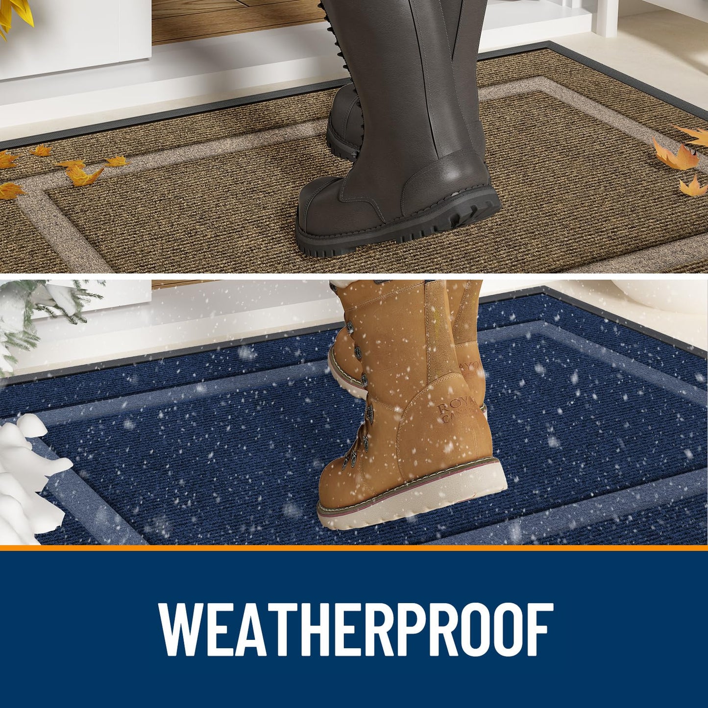 OLANLY Front Door Mat Indoor Outdoor Entrance, Waterproof All-Season, All-Weather Doormat, Sturdy Natural Rubber, Low Profile, Easy Clean Patio Porch Entryway Mat, 47x23, Mocha