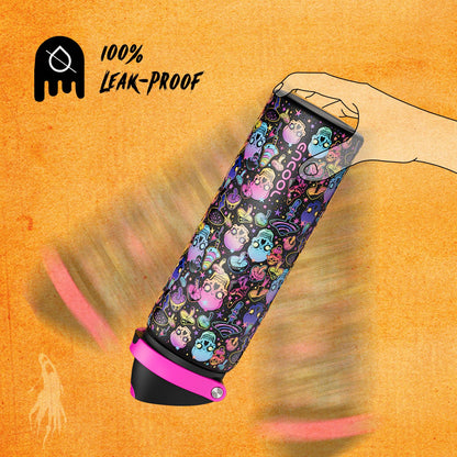 Halloween Insulated Water Bottle with Straw - Stainless Steel Water Bottle with Push Button Lid, Leak-Proof BPA-Free, Keeps Cold for 24 Hours for Halloween gifts, Party (32 oz, Trippy Skulls)