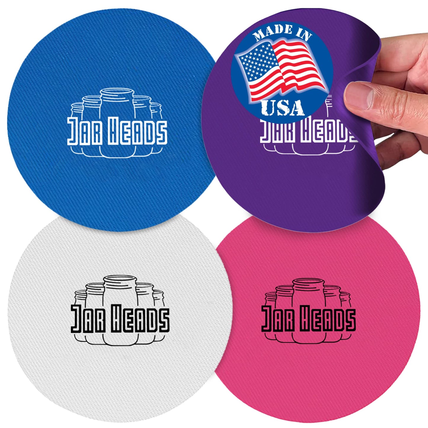 JAR HEADS Rubber Jar Opener Gripper Pad 4 Pack - Thick 5 Inch Grippers for Opening Jars Made in the USA - Jar Opener for Weak Hands & Seniors with Arthritis