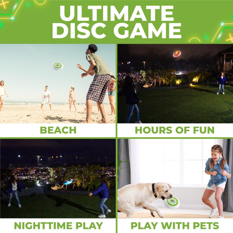 Toysery Light Up Flying Disc - LED Frisbee, Glow in the Dark, Easy to Use, Ideal Camping Game, Fun Outdoor/Indoor Birthday Toys for Boys/Girls/Kids/Adults, 175g