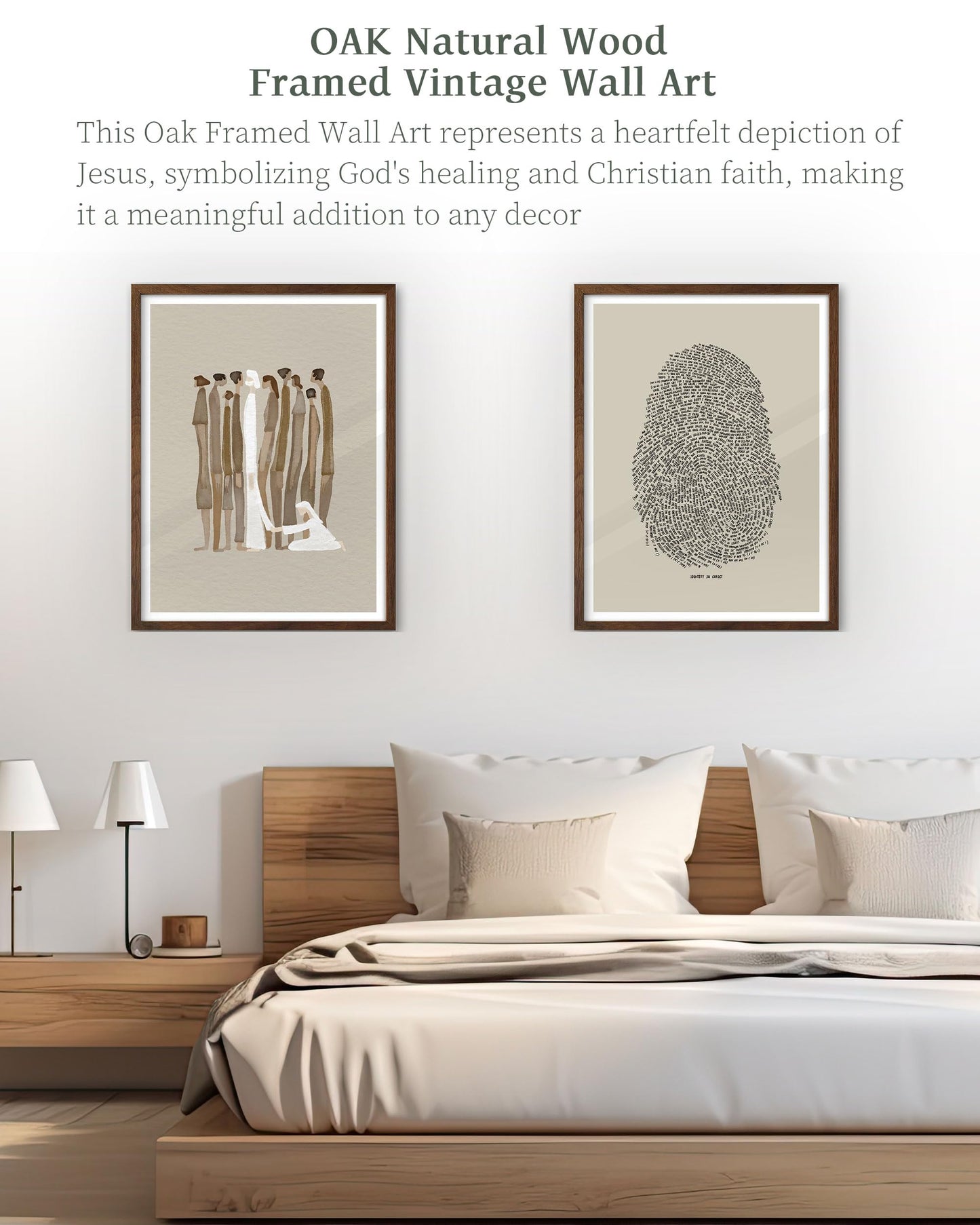 iHery Natural OAK Wood Jesus and Peter Walk on Water Framed Wall Art, 12x16 in Modern Sketch Bible Verses Canvas Art Decor, Beige Logs Boho Scripture 1Pack for Living Room Bedroom