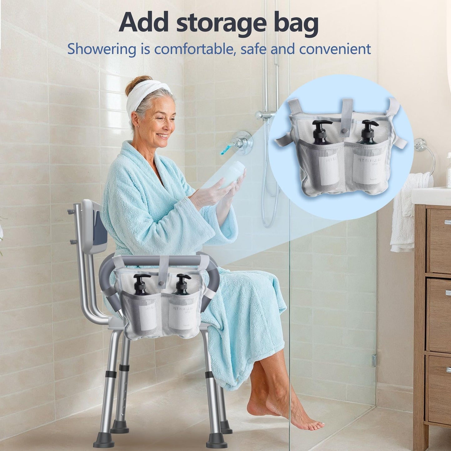 Lemagalu Shower Chair for Elderly and Disabled (450 lbs) Adjustable Height Shower Seat for Inside Shower with Padded Wide Arms & Back, Heavy Duty Medical Bathtub Stool for Women Seniors Handicap