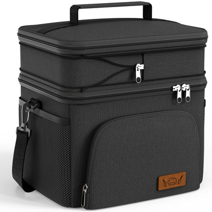 HOTOR Insulated Lunch Box for Men & Women - Leak-Proof Cooler Lunch Bag with 4 Pockets, Adjustable Strap, Ideal for Work, Picnic, Travel - Black, 2 Layers, Medium, 10.24"×7.09"×11.81"