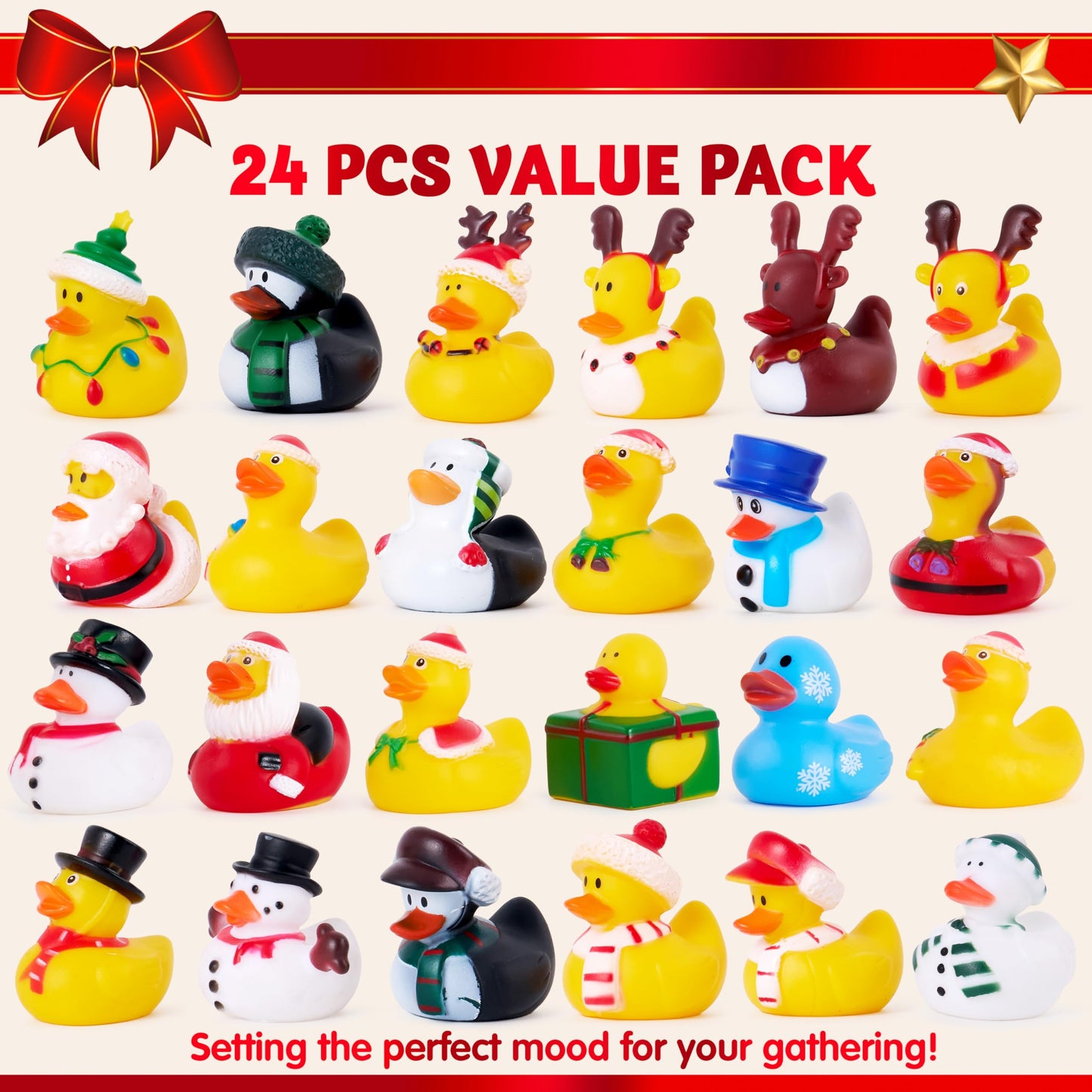JOYIN 2025 Christmas Advent Calendar Ducks, 24 Days Christmas Countdown Calendar Rubber Ducks, Rubber Ducky Bath Toys for Boys Girls Kids, Xmas Party Favor Fun Gifts