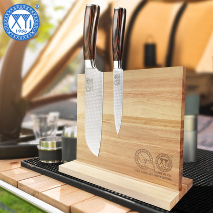 XYJ Authentic Since 1986, Magnetic Knife Block, Double Side Kitchen Knife Stand, Acacia Wood, Magnetic Knife Holder with Strong Enhanced Magnets,Knives Storage Rack Stand for Home Kitchen