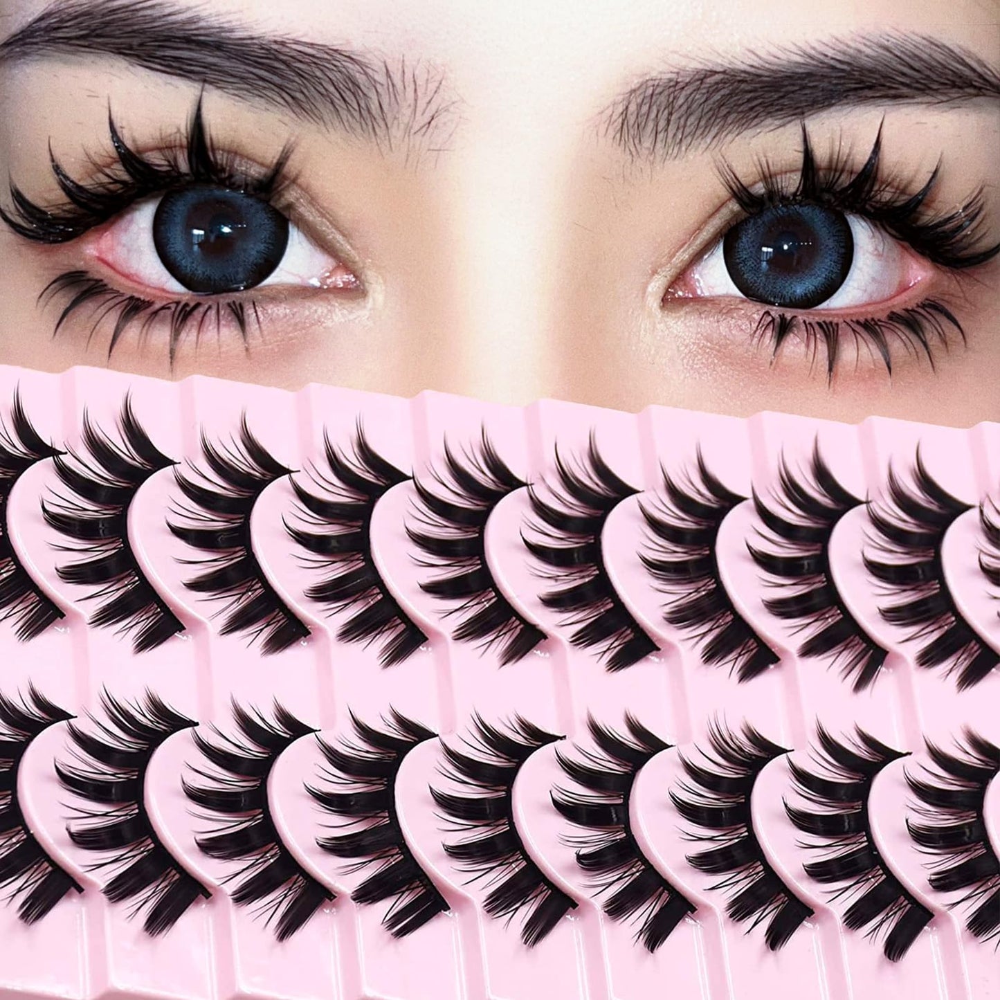10 Pairs Manga Lashes Anime Cosplay Lashes Spiky Manga Style Lashes Janpanese 16mm Extension Natural Manhua Doll Eye Lashes Halloween/Party Makeup Look by AUGENLI (A3)