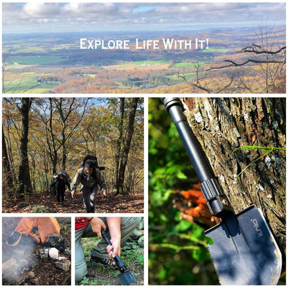 iunio Folding Survival Shovel, Military-Grade Entrenching Tool, Collapsible Emergency Shovel for Disaster Recovery,Car Emergency, Multi-Tool Spade with Pickaxe,Camping,Trenching,Hiking,Gardening
