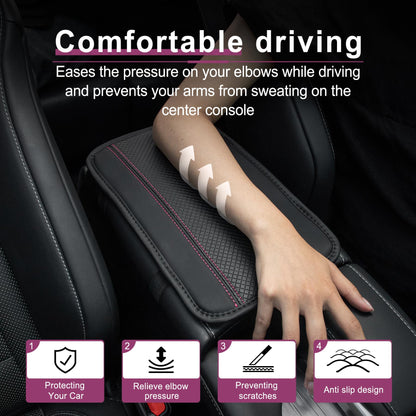 Amiss Car Center Console Pad, Universal Waterproof Car Armrest Seat Box Cover, PU Leather Auto Armrest Cover Protector，Vehicle Interior Accessories fits SUV/Truck/Car (Black-Pink)
