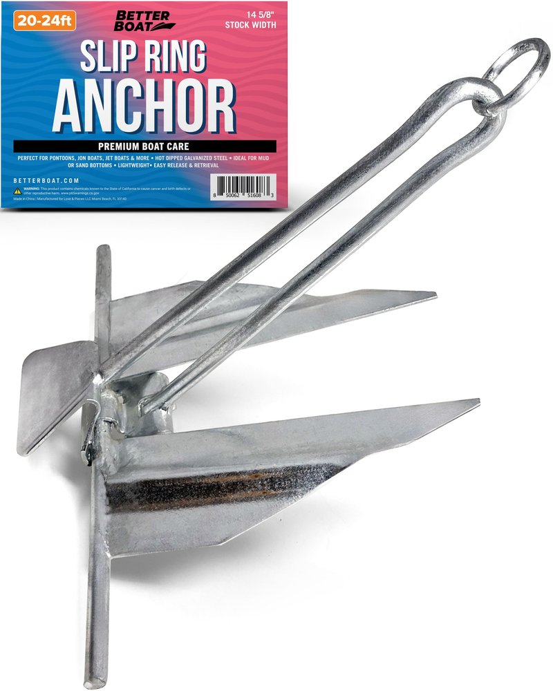 Boat Anchor with Slip Ring, Fluke Design for Pontoon, Jon Boat, or Small Boats, Galvanized Steel Marine Grade, Suitable for Sea and Lake, 5 lb Anchor for Boats 20-24 ft