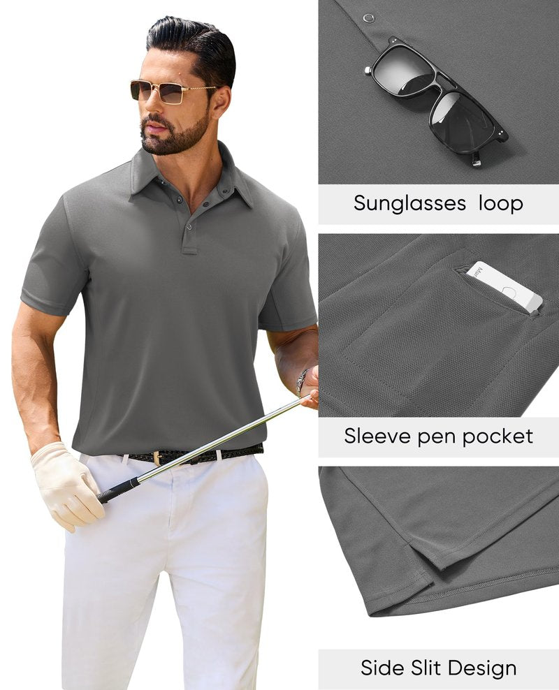 Alimens & Gentle Tactical Polo Shirts for Men Short Sleeve Performance Stretch Golf Shirt Quick Dry Work Sport Casual Tops M Grey