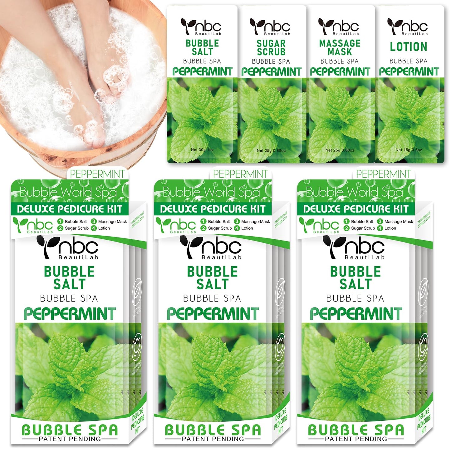Pedicure Kit Foot Soak Set: Bubble Salt, Sugar Scrub, Massage Mask, Massage Lotion in a Box, 4 Step Foot Spa Kit for Dry Feet,Tired Feet（3 Set Tropical Fruit)