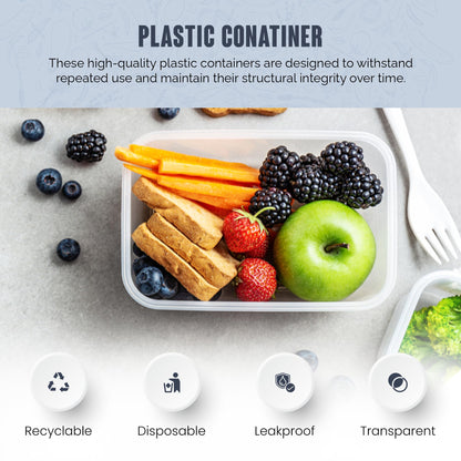 We Can Source It Ltd 50 x 750ml Plastic Microwave & Freezer Safe Food Containers with Lids - BPA-Free, Reusable, Takeaway Meal Prep Containers - Catering Grade Food Storage Boxes for Home & Business
