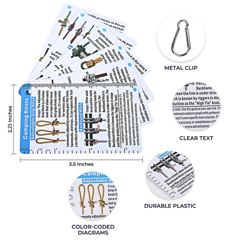 24 Rope Knots Camp Cards - Camping Supplies Waterproof Knot Tying kit,Camp Gear Knots Book Cards Pocket Camping Gift for Hikers and cub Scout to Knot Tying